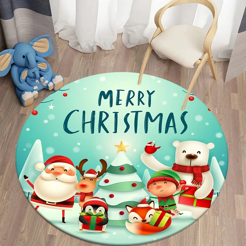 Christmas Cartoon Animal Round Carpet Xmas Theme Festival Decor Circle Rug Home Bedroom Living Room Floor Mat Chair Mats Doormat