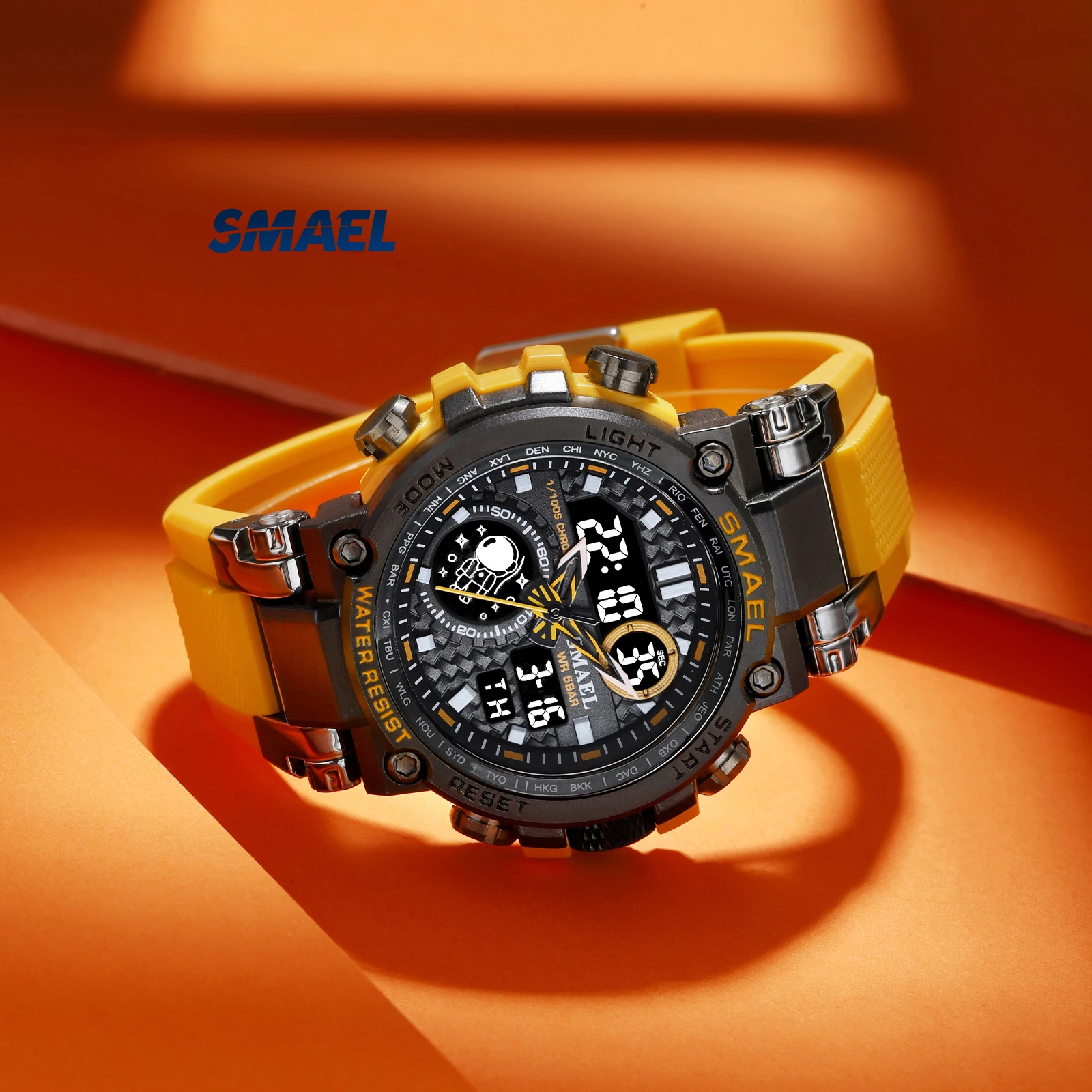 SMAEL-reloj electrónico deportivo para hombre, cronógrafo Digital táctico de esfera grande, multifuncional, aleación, pantalla Dual, resistente al agua, 8093