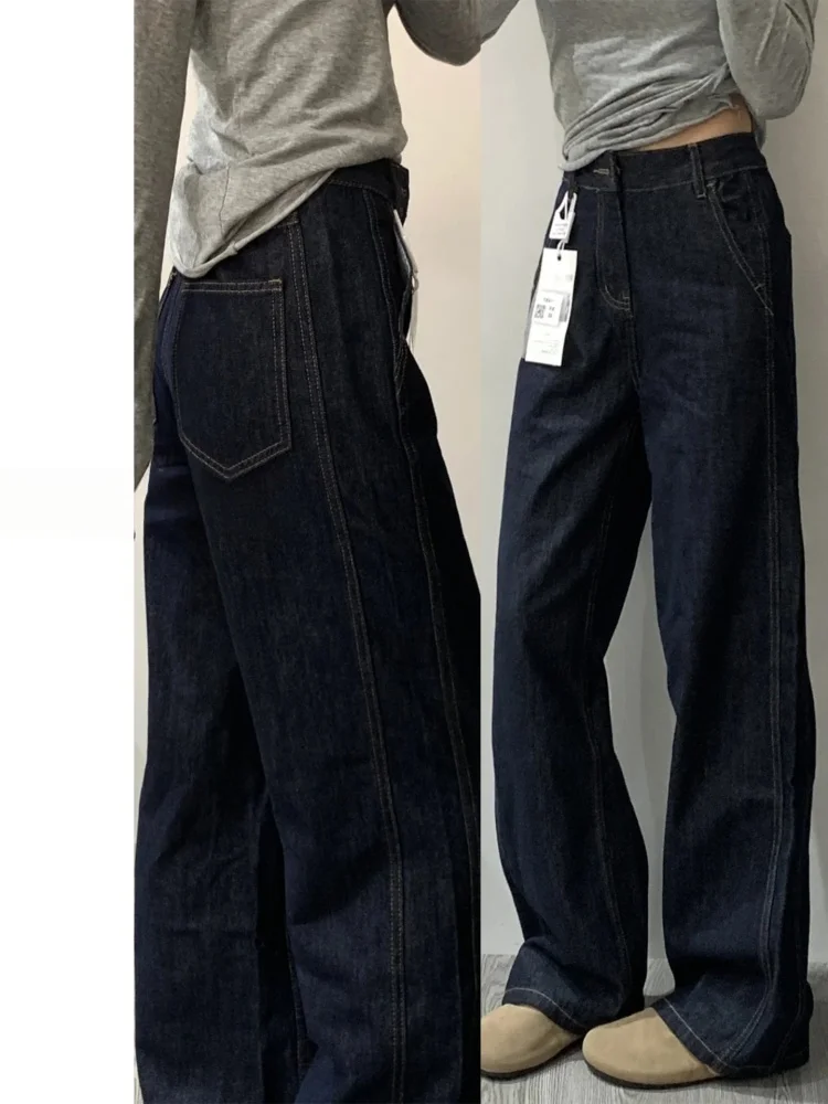 

plus Size Women's High Waist Straight Leg Fleece Lined Denim Jeans Slimming Wide Leg Pants for Pear Shaped Body Casual Wear