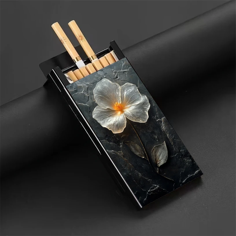 Creative Flower Pattern Cigarette Box,Practical Cigarette,Storage Box metal Box,Floral Pattern Black Case For Women