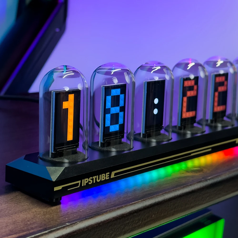 Nixie Tube Clock IPS Retro Glows Analog Clock DIY IPS Color Screen Digital Clock RGB Electronic Desktop Digital Clock Decoration