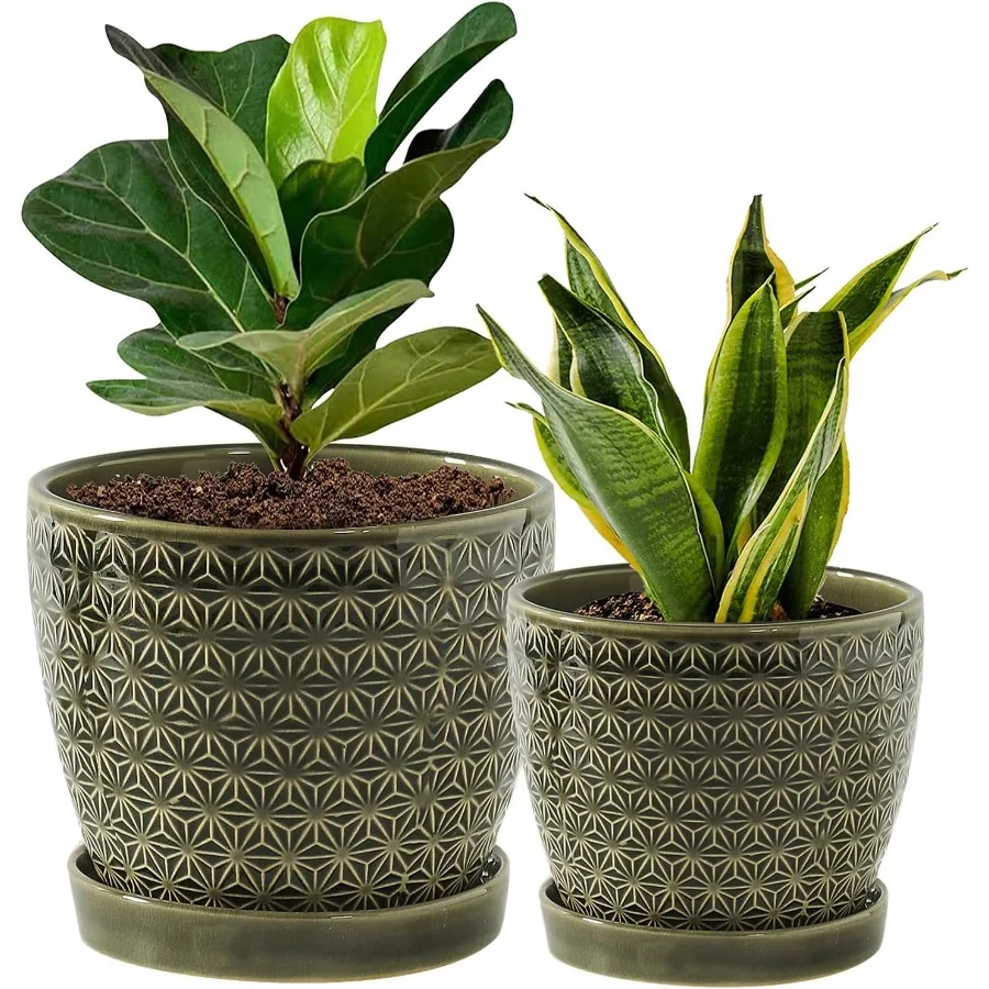 

Plant Pots Flower Pots Planters for Indoor Plants 6.5+5.5inch Flower Pots for Indoor Plant with Drainage Hole and Saucer Cerami