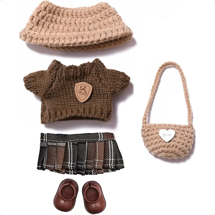 17cm Doll Clothes 6.7 Inches Cute Doll Clothes for Labubu Suitable for Dolls Accories 5 Set Hand Crocheted Doll Outfits for Col