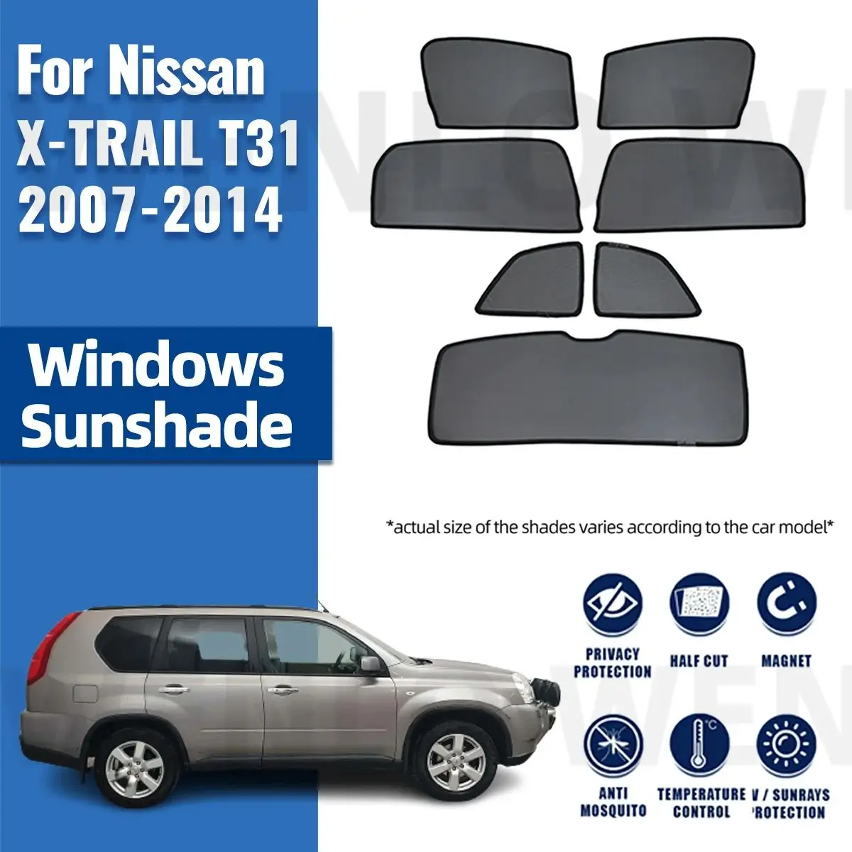 

For Nissan X-TRAIL T31 2007-2013 2014 XTRAIL Car Sunshade Magnetic Front Rear Windshield Curtain Side Window Sun Shade Visor