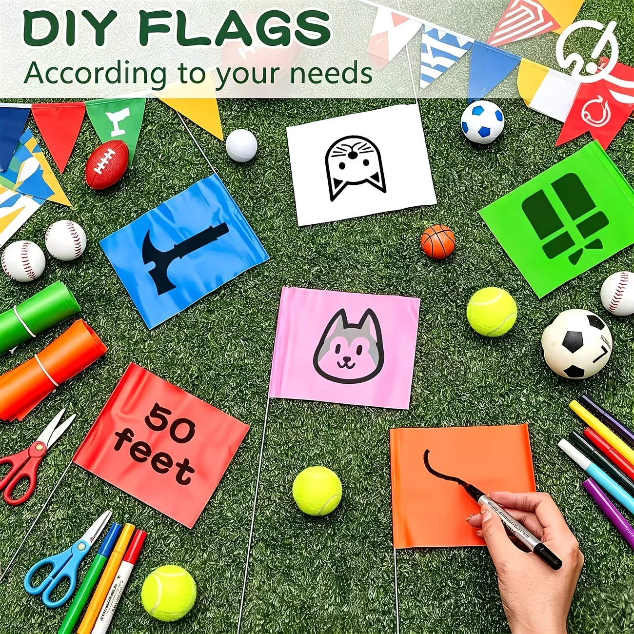 10-PCS Red Polyester Marker Flags Stainless Steel Poles All Weather Survey Landscape Marking Stakes
