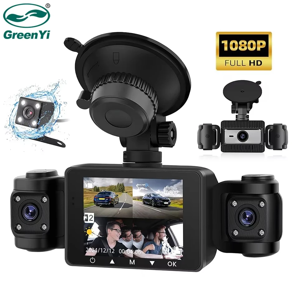 

GreenYi Dash Cam for Car Front/Inside/Rear View Camera 2.4 inch Screen 4-View Camera 1080P DVR Camera Video Recorder