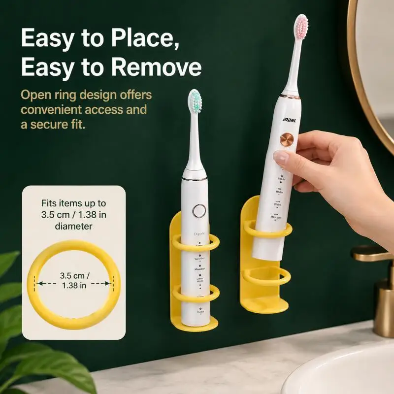 No-Drill Wall Mounted Electric Toothbrush Holder, Bathroom Storage Rack for Toothbrush, Toothpaste, Razor