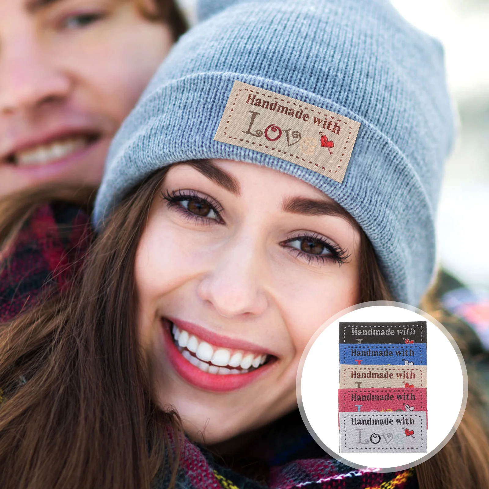 

100Pcs Heart Woven Neck Labels Soft Cotton Material Sew on Tags for Garments Bags Wallets Personalized Sewing Labels