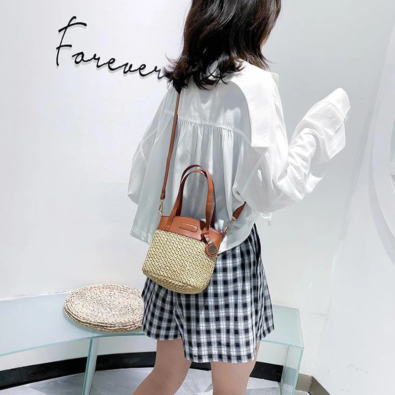 Fashionable Straw Woven Bag Casual Women S Crossbody Bag Portable Bucket Bag