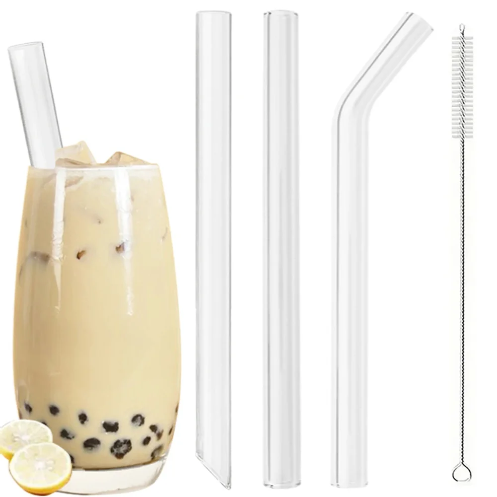 

5of them High Borosilicate Glass Straws Reusable Drinking Straw Set with Brush for Smoothies Bubble Tea Bar Accessories