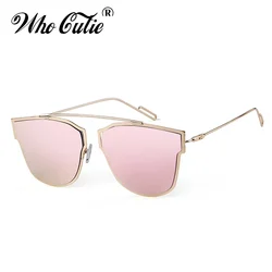 WHO CUTIE New Trendy Pilot Cat Eye Sunglasses Women Luxury Brand Designer Pink Purple Silver Film Mirror Lens Sun Glasses Shades