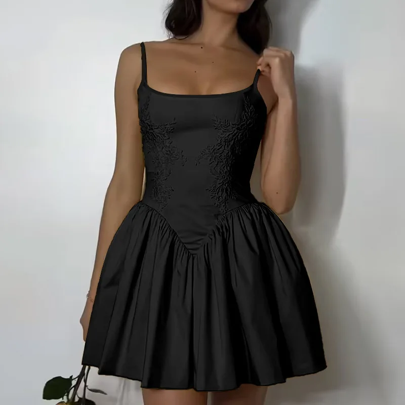 Summer Fashion Sexy Camis Short White Dress Women Solid Silm Mini Yellow Dresses Casual Backless Pleat Puffy Shirt Y2k Clothes