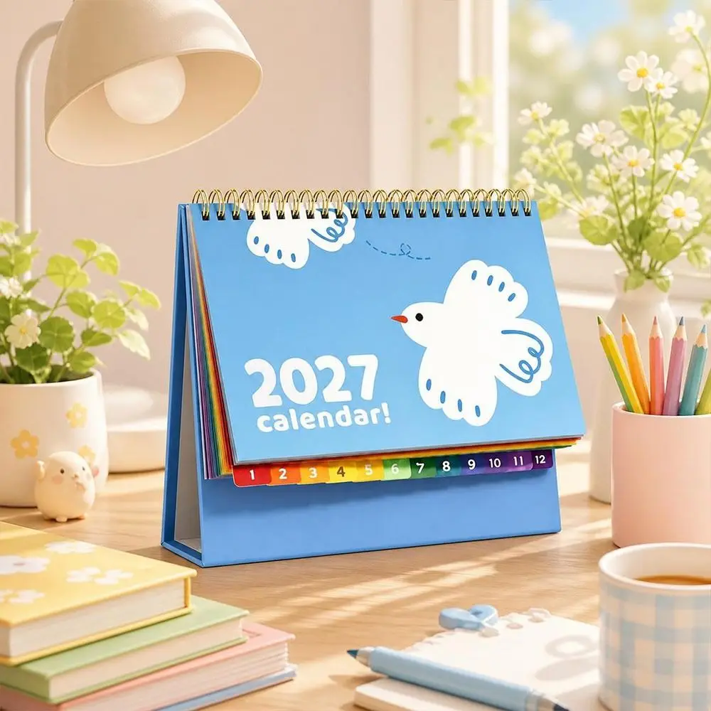 Paper Monthly Calendar Freestanding Monthly Layout Planner Calendar With Marking Stickers Spiral Bound Desk Planner