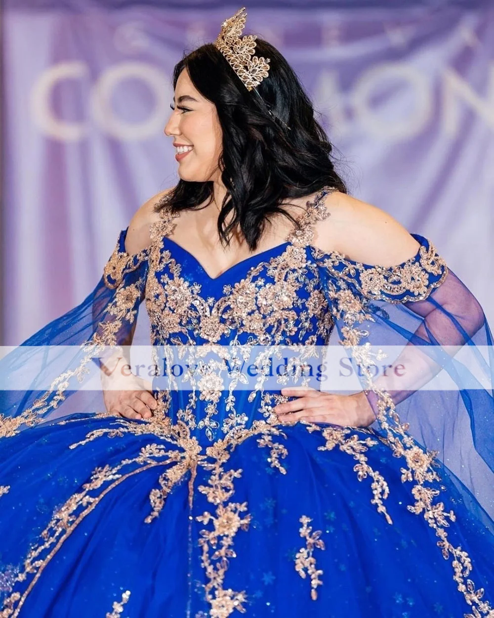 Royal Blue Vestidos De 15 Años Quinceanera Dress With cape 2023 Sequin Appliques Mexican Girls Birthday Party Dress