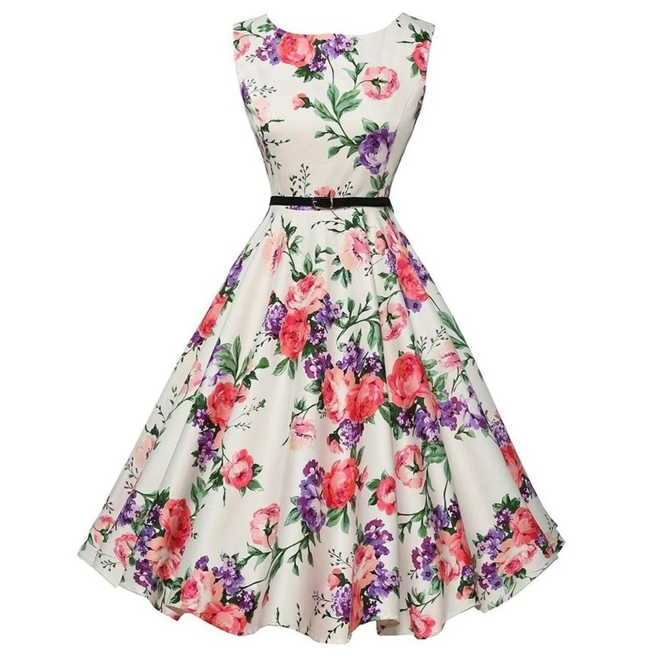 Vestido de Verano Retro Swing Casual con Estampado Floral Estilo Vintage Rockabilly 6