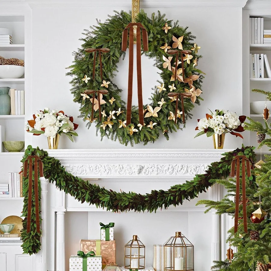 DiliComing المخملية الحلي شجرة عيد الميلاد الانحناء 6 قطعة أقواس عيد الميلاد البني لتغليف الهدايا 15x23 بوصة الحرف عطلة ديكور