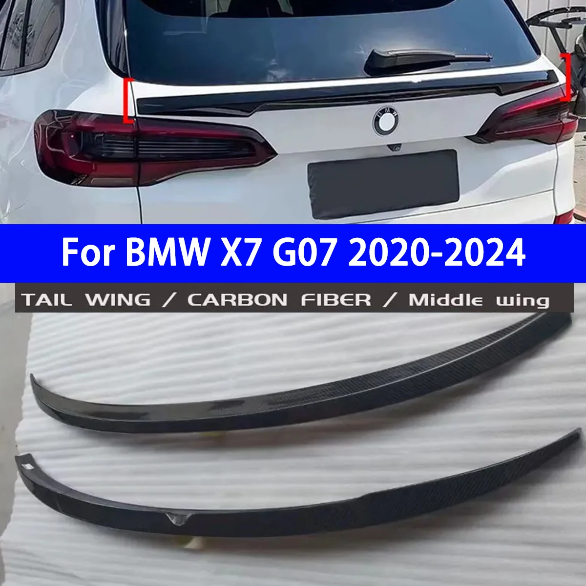 Suitable for BMW X7 G07 2020-2024 Pure Carbon Fiber Tail Spoiler, Rear Wing, Middle Wing Bumper, Car Appearance 