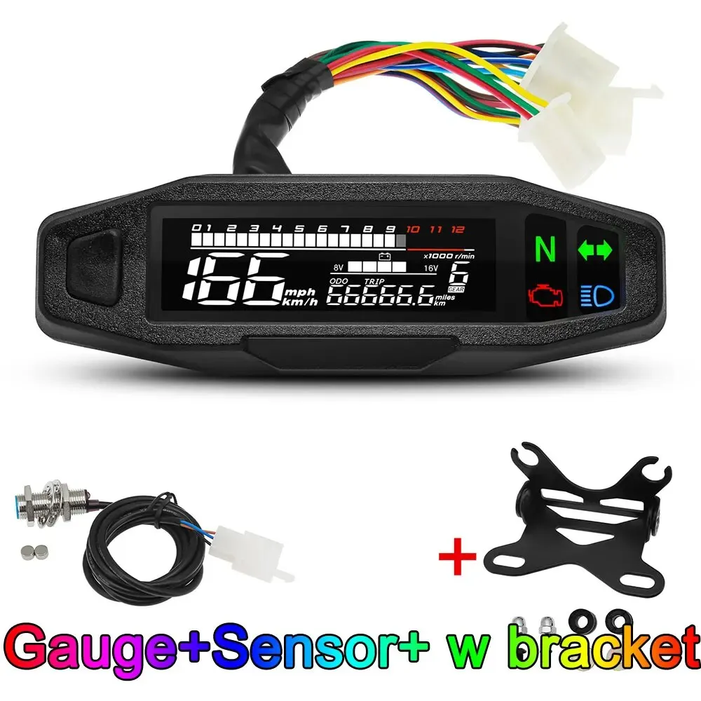AD Universele motorfietssnelheidsmeter Digitale snelheidsmeter LED-toerenteller Dashboard Instrumentenpaneelmeter LCD-scherm Y-beugel