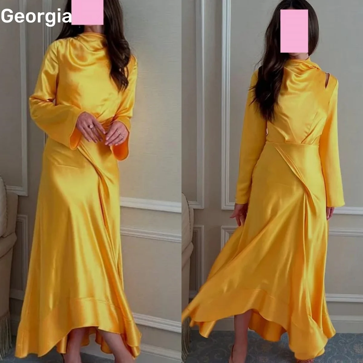

فساتين سهرة Customized Cowl Neck Elegant Party Dresses For Women Zipper Up Formal Occasion Dresses Ankle-Length Long Sleeves