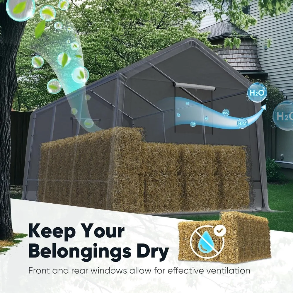 

Heavy Duty 8x14FT Carport Shelter with Roll-Up Mesh Windows & Reinforced Frame, Portable Garage Canopy for, Customized