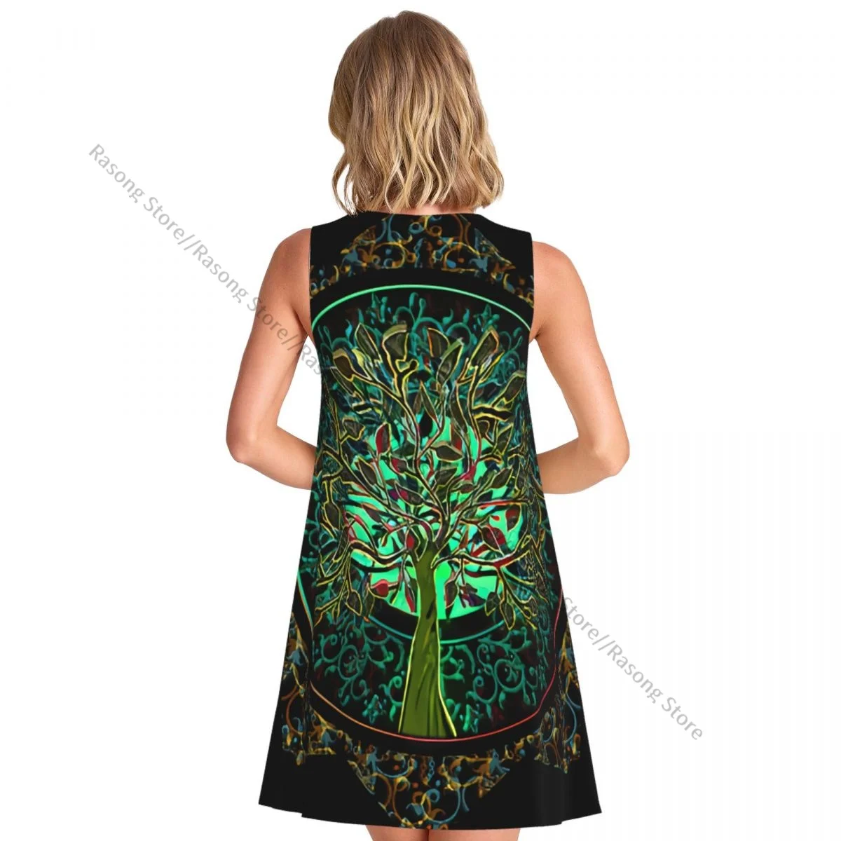 Women's Dress Tree Of Life In Ornate Star Summer Casual T Shirt Beach Cover up Tank Dress