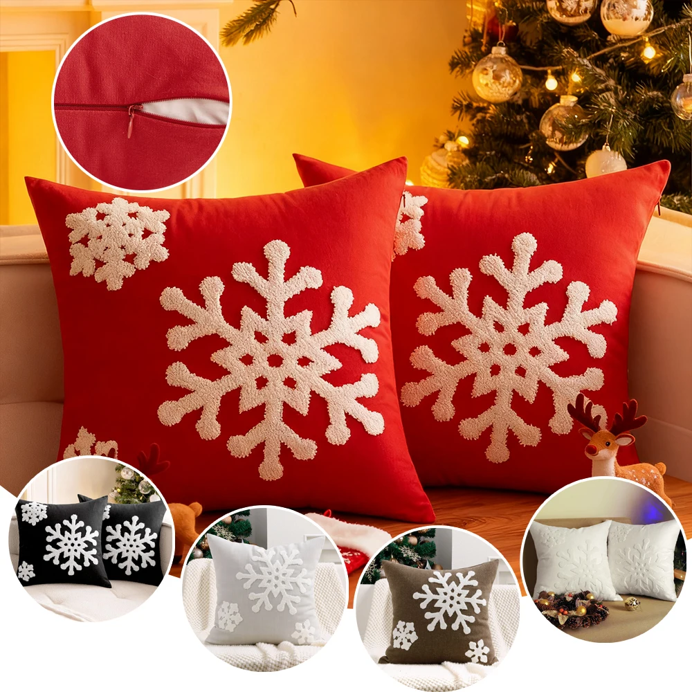 

45x45CM Christmas Pillow Cover Linen Snowflake Embroidery Pattern Cushion Covers 2026 Xmas Pillow Case for Sofa Chair Home Decor