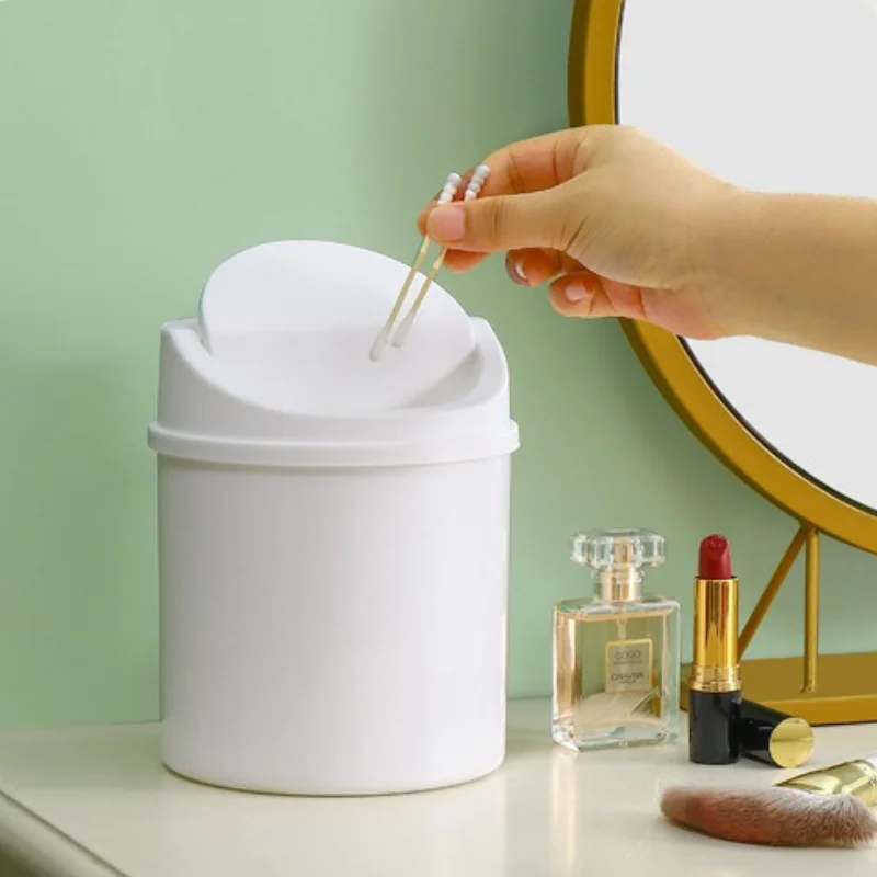 Mini Desktop Trash Can,Rotating Top Waste Basket, Suitable for Home, Office, Kitchen, and Bedroom Vanities,Cylindrical Trash Bin