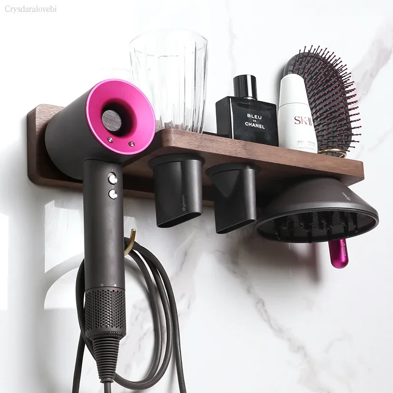 Black Walnut Solid Wood Suitable for Dyson Dyson Hair Dryer Bracket Punch-free Hanging Rack Rack Wall-mounted Storage Rack