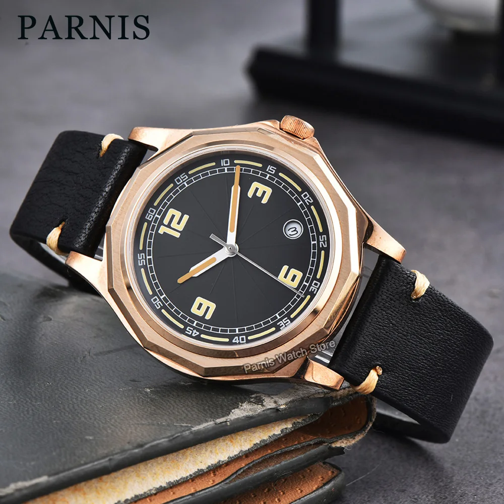 Caja de reloj de Material bronce de 41mm, cristal de zafiro, resistencia al agua 5ATM, reloj mecánico de movimiento automático japonés Miyota8215