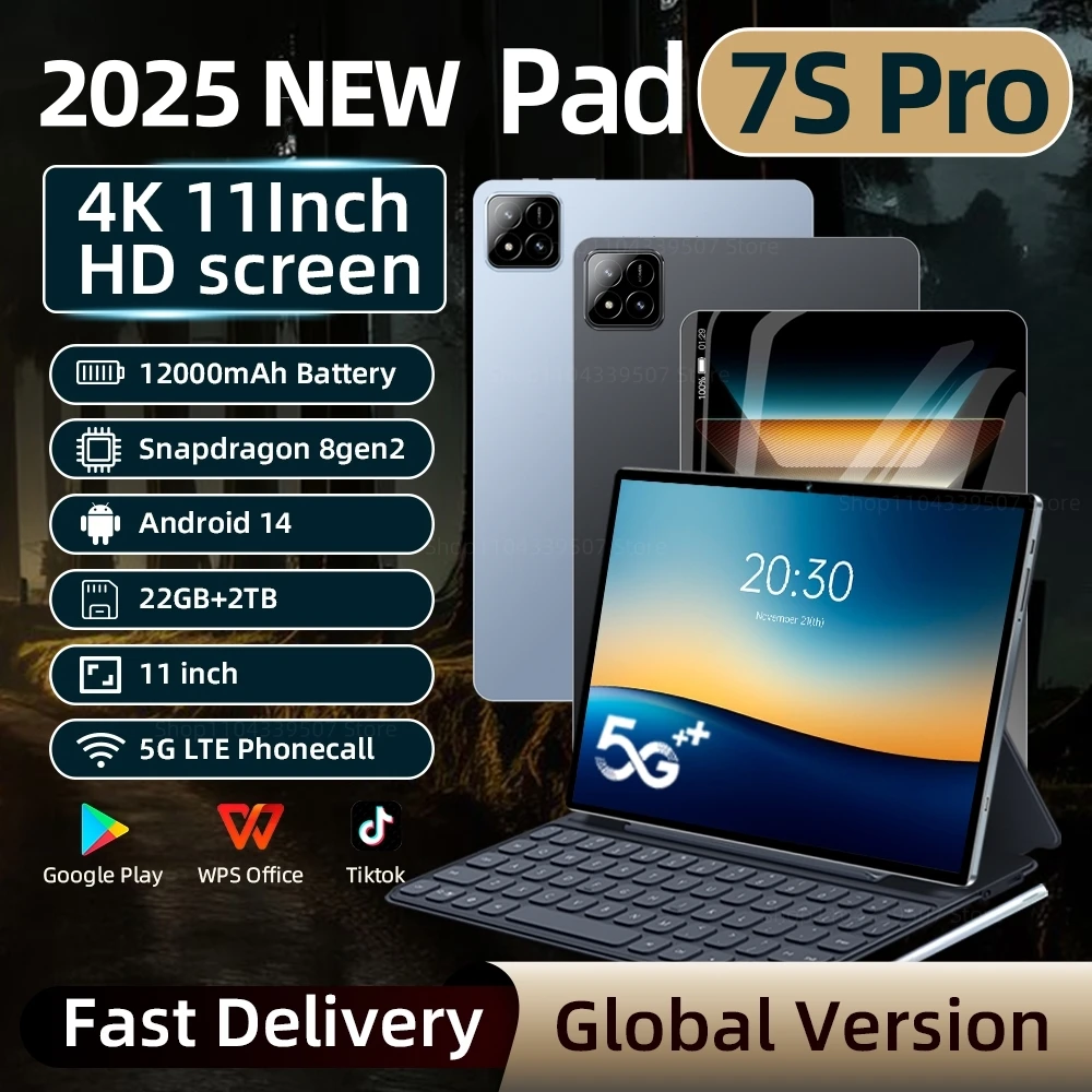

2025 Original Pad 7s Pro Snapdragon 8 Gen 2 Global Version Tablet PC Android 14 22GB+2TB Dual SIM Card 11 inch WIFI HD 4K Tablet