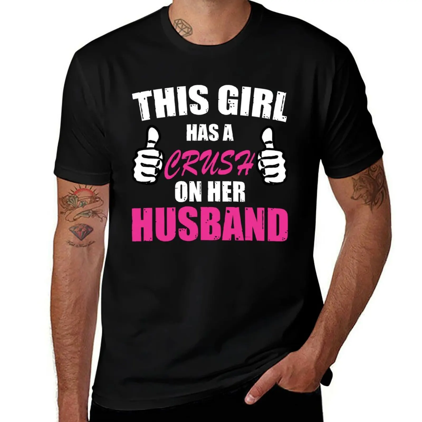 package Her cotton Husband shirts On tshirt t-shirt cotton T-Shirt Has anime This man plain Crush man Girl black for A t