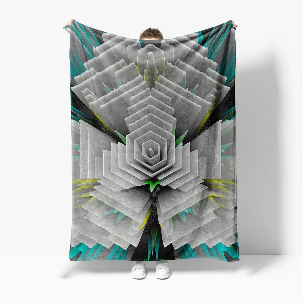 Geometric Hexagon Throw Blanket with Abstract Grey and Teal Pattern Sofa Bed Decorative Cushion Gift