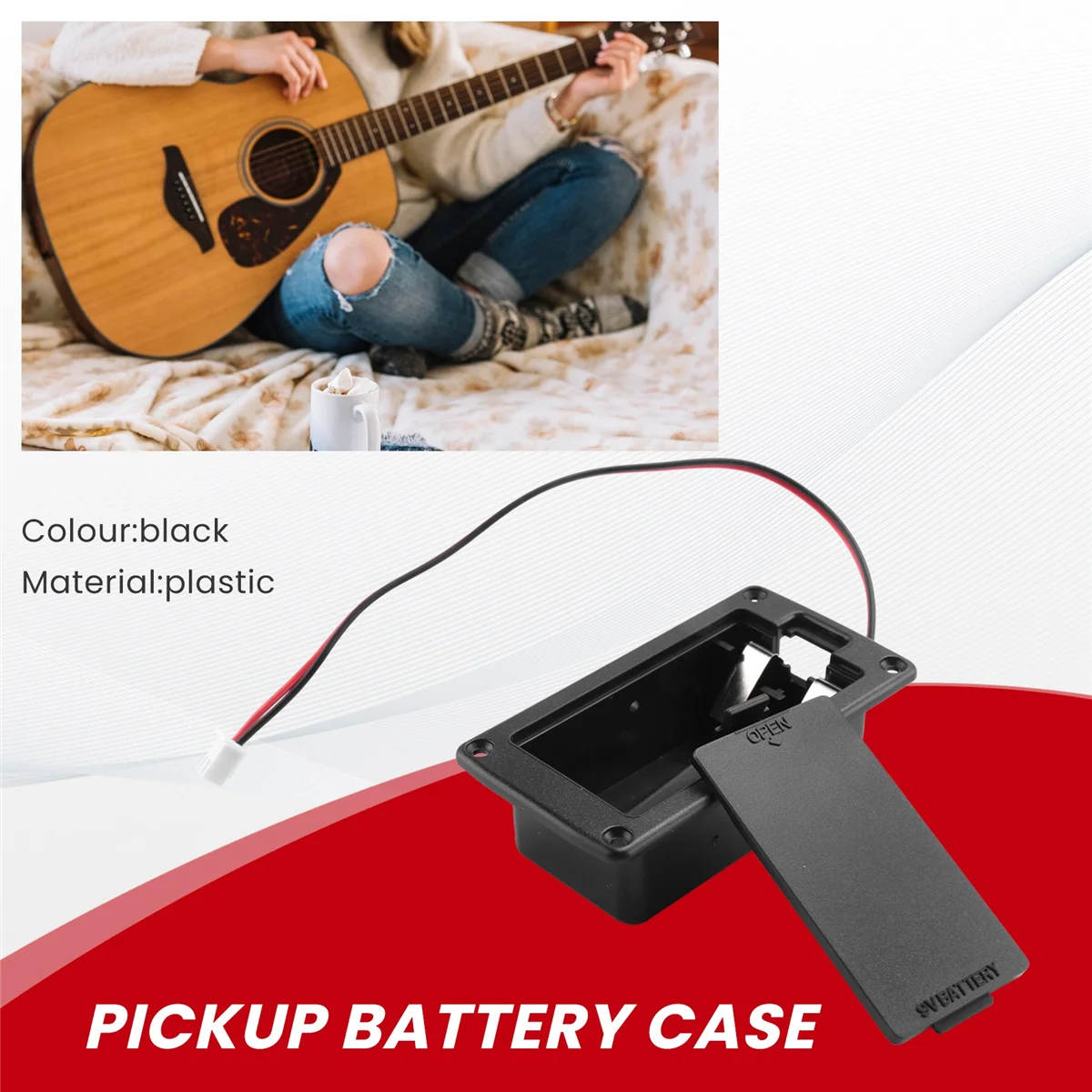 A64E 9V Flat Mount Guitar Active Pickup Battery Cover Hold Box Battery Storage Case for Electric Guitar Bass Accessory