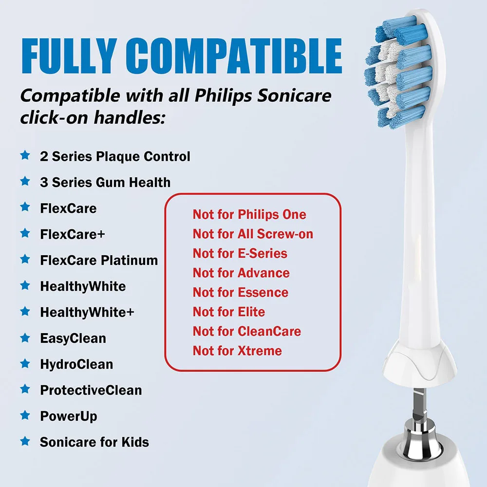 Replacement Toothbrush Heads Compatible with Philips Sonicare and More Electric Teethbrush Heads Click-on Handles for Adult