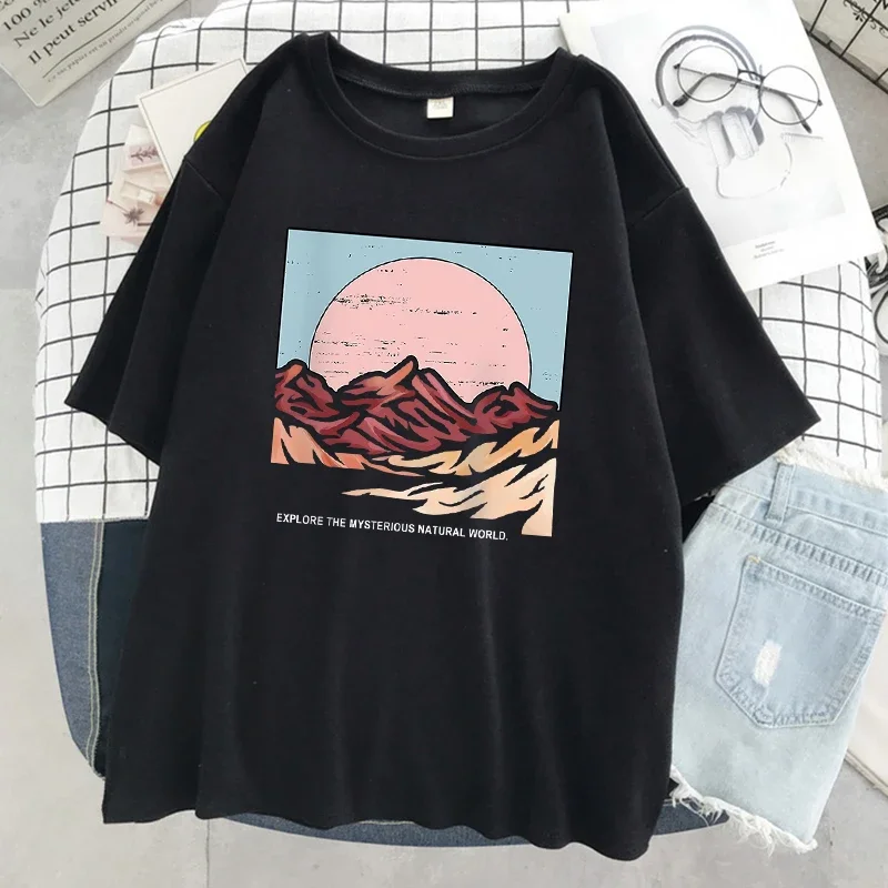 Women Street Oversize Tops Cotton Loose Tee Clothes Breathable Casual T Shirt Explore The Mysterious Natural World T-Shirt