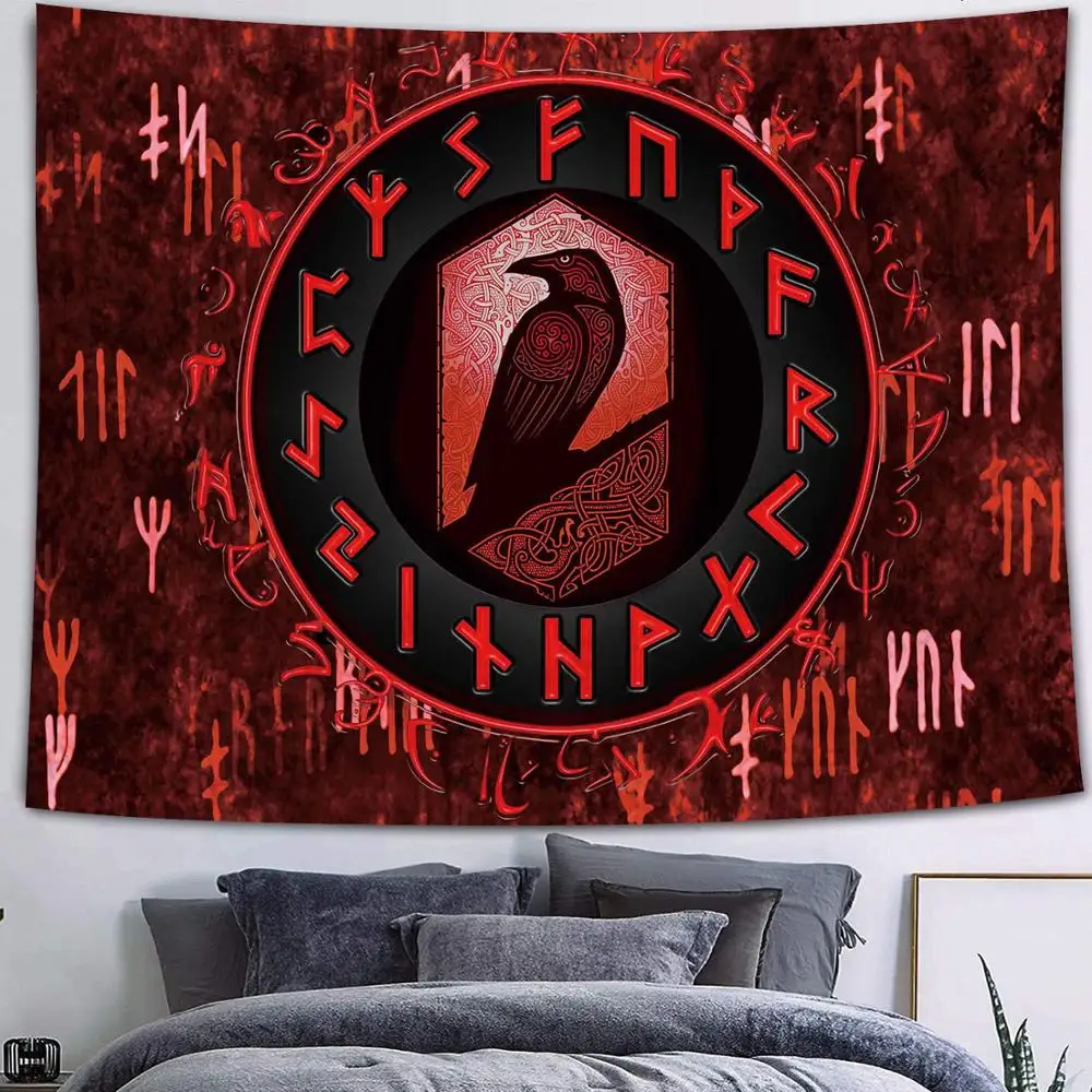Mystical Viking Meditation psichedelico Rune Print Pattern arazzo Art Wall Hanging Living Room Decor
