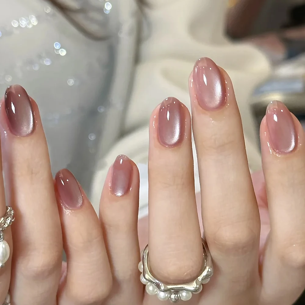 ชุดแม่เหล็กติดเล็บแมวตาสีชมพูอ่อน พร้อมลูกเหล็กและด้ามจับอะลูมิเนียมทรงกระบอก สำหรับทำเล็บเจล UV ด้วยตัวเอง หรือใช้ในร้านเสริมสวยหรือทุกวัน