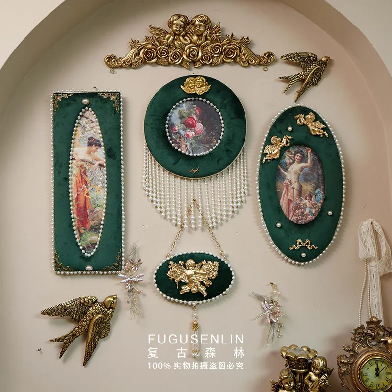 

Vintage forest handmade French dark green velvet photo wall picture