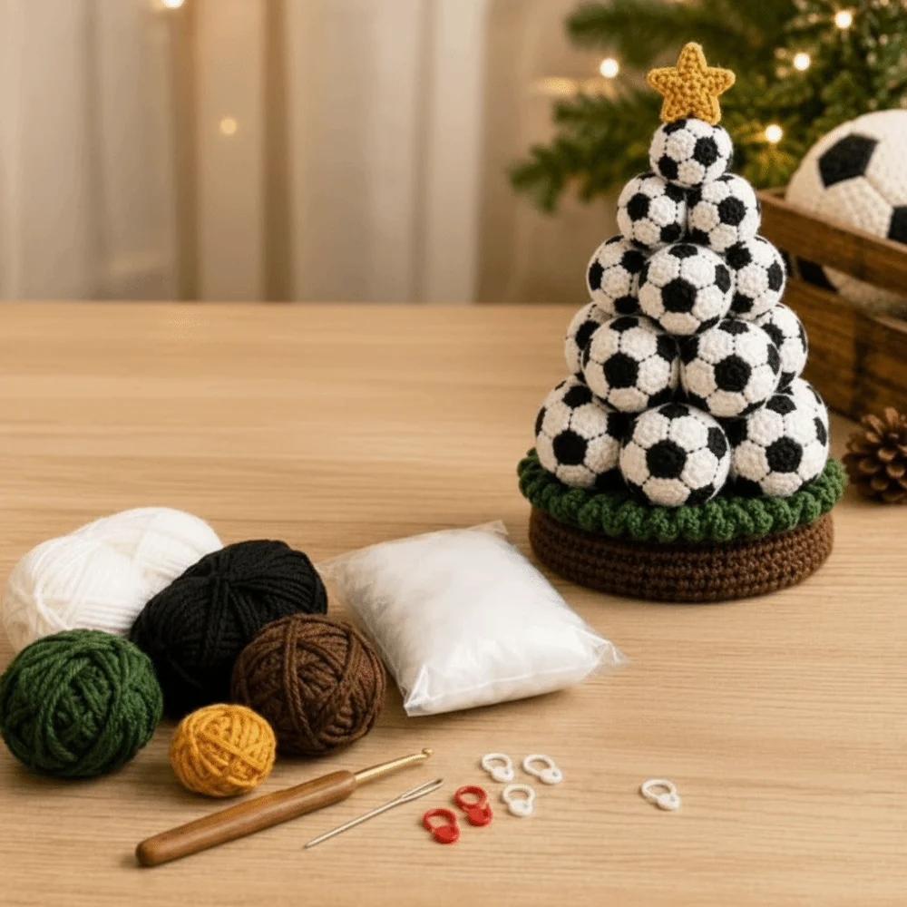 3D Crochet Christmas Tree Kit Handmade Basketball Knitted Christmas Tree Craft Set Baseball Beginner-Friendly