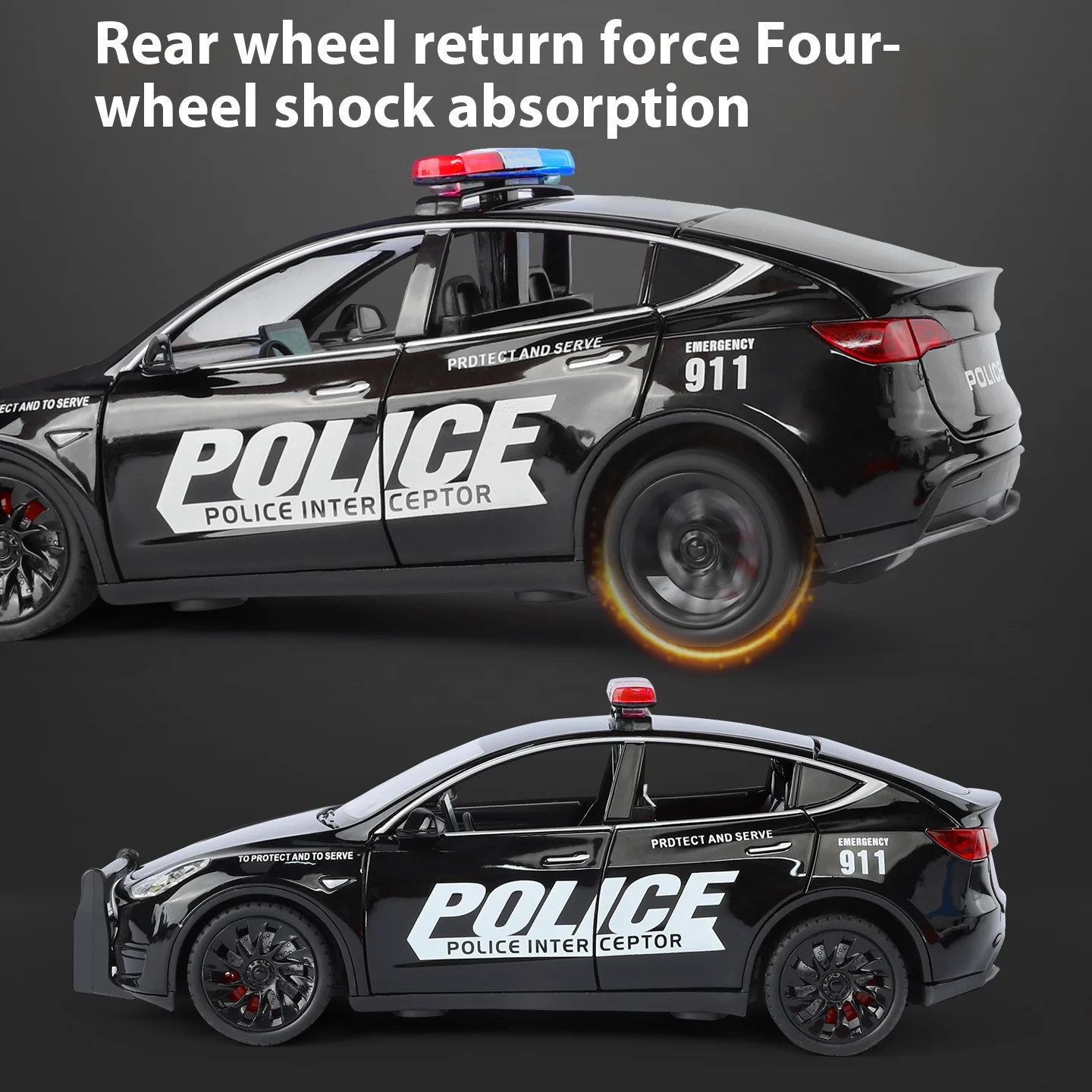 1:24 합금 경찰차 모델 Y 모델, 멋진 사운드와 조명, 절묘한 테이블 장식품, 자동차 모델 애호가를 위한 최고의 컬렉션