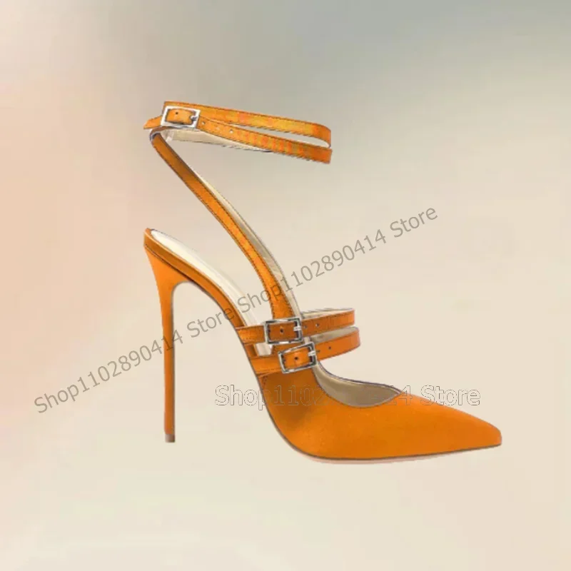 

Rose Red Buckle Decor Shallow Pointed Toe Pumps Ankle Buckle Strap Women Shoes Thin High Heels Fashion 2026 Zapatos Para Mujere