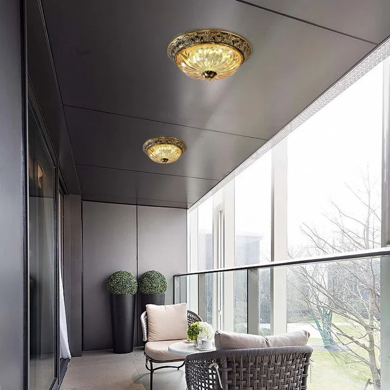 European-style American all-copper villa crystal ceiling lamp light luxury retro