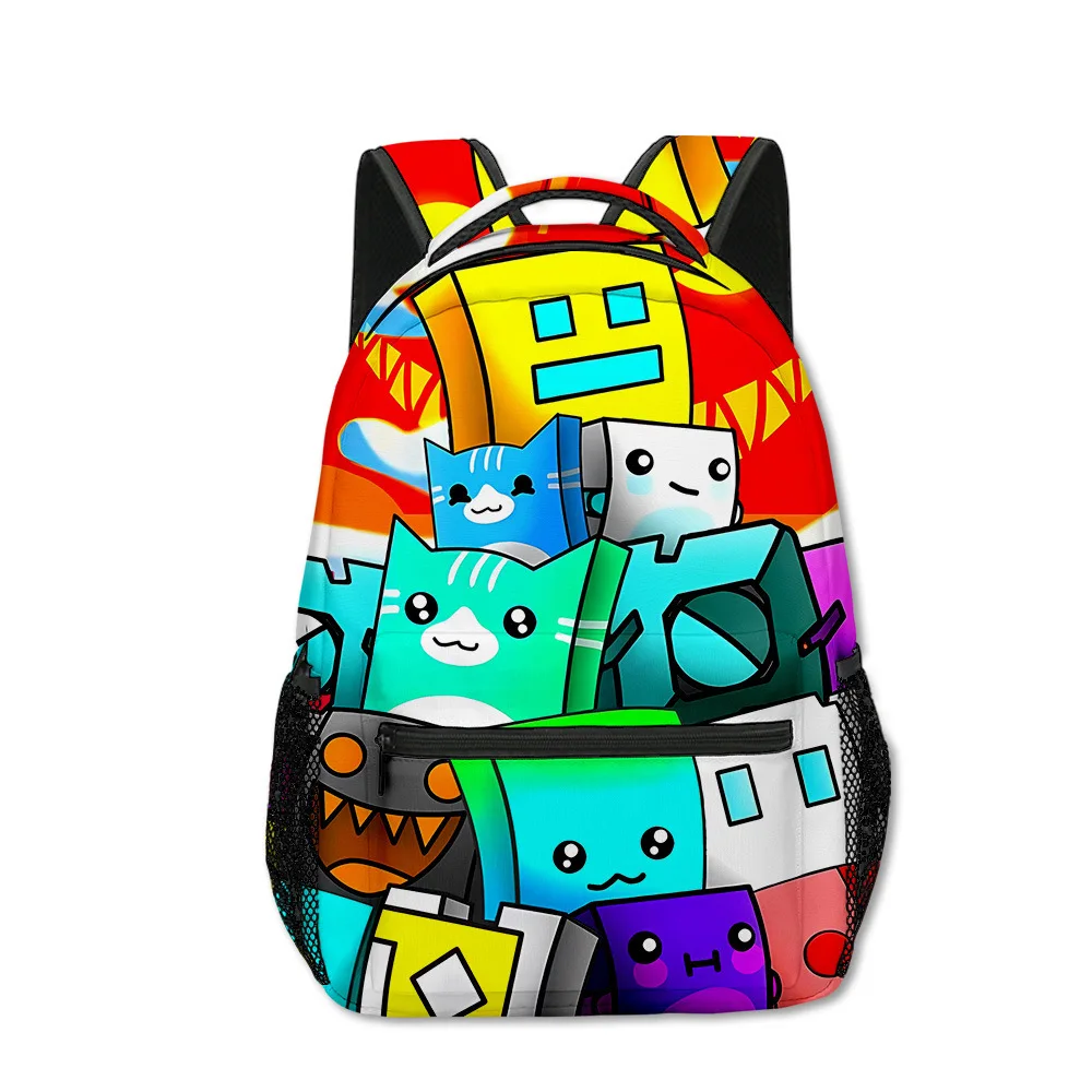 

Hip Hop Kpop Youthful School Bags Unisex Geometry Dash Travel Bags 3D Print Oxford Waterproof Notebook Shoulder Backpacks