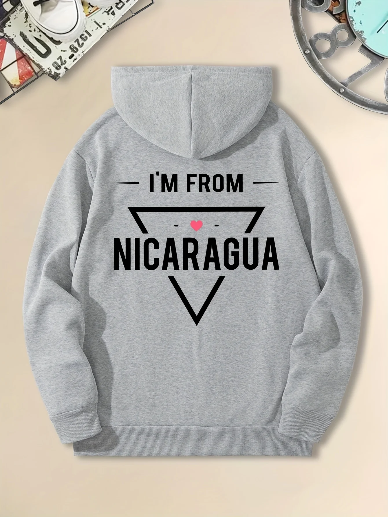 Regional Sentiment Men's Hooded Sweatshirt with Triangle Heart Pattern on Back - Casual and Versatile Daily Hoodie