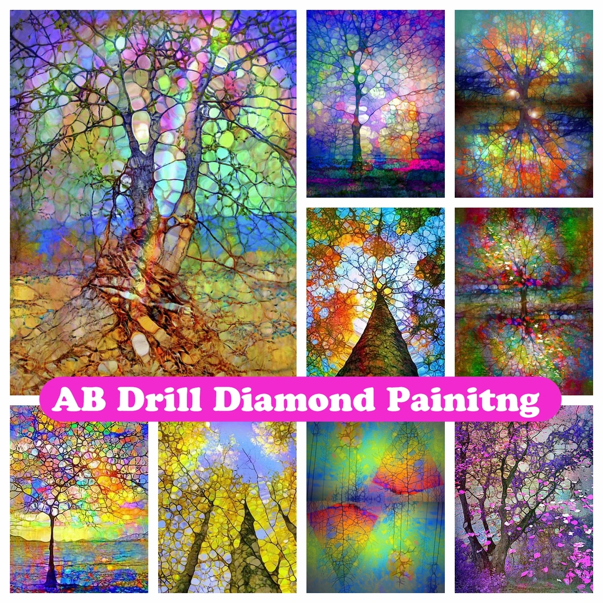 

New Collection 2023 Stained Glass Trees 5d AB Drills Diamond Painting Diy Picture Art Embroidery Cross Stitch Kits Home Decor