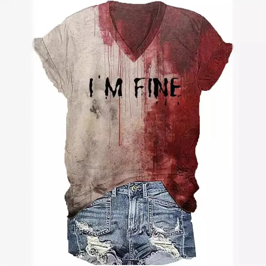 I'M Fine Bloody Shirt Problem Solved T Shirt Women Funny Halloween Blood Clothes Hoodie