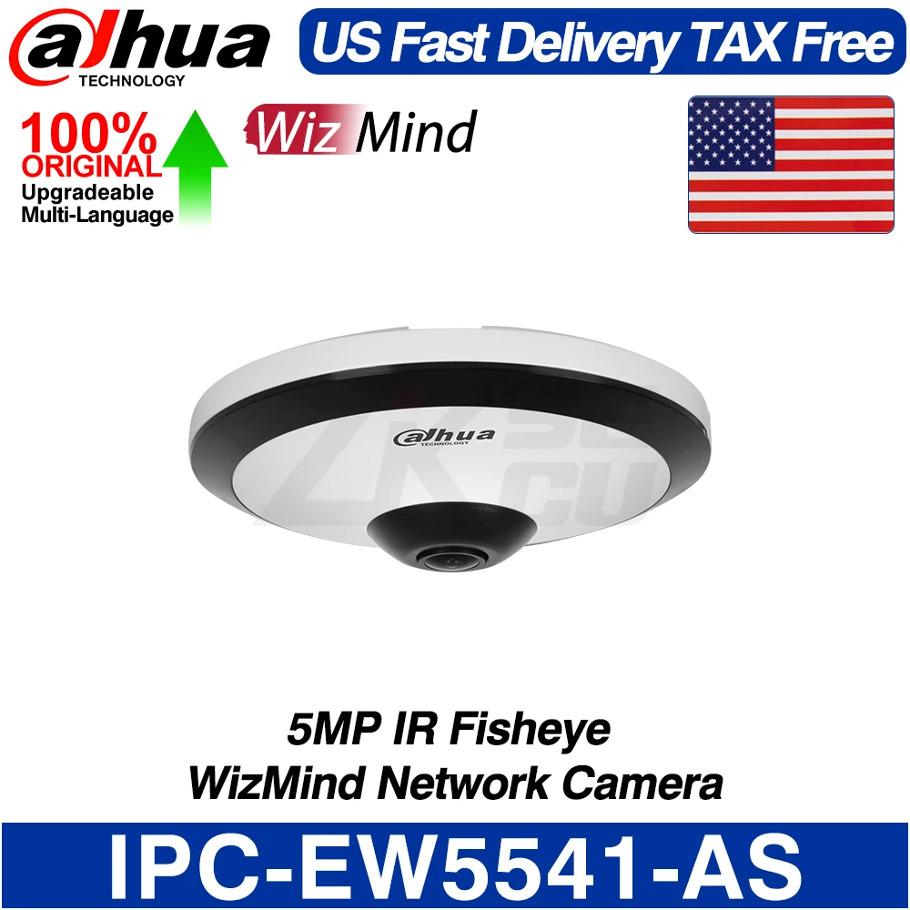 

Dahua Original IPC-EW5541-AS 5MP WizMind IR Fisheye Network Camera Smart Event 1.4mm Audio Alarm I/O Built-in MIC SD Slot POE