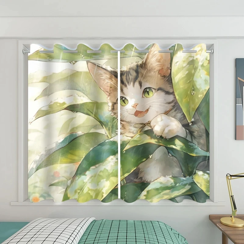 Bedroom Curtain High Blackout Window Cute Kitten Home Living Bedroom Room Thick Shading Drape Cute Pattern Clackout Hot Selling