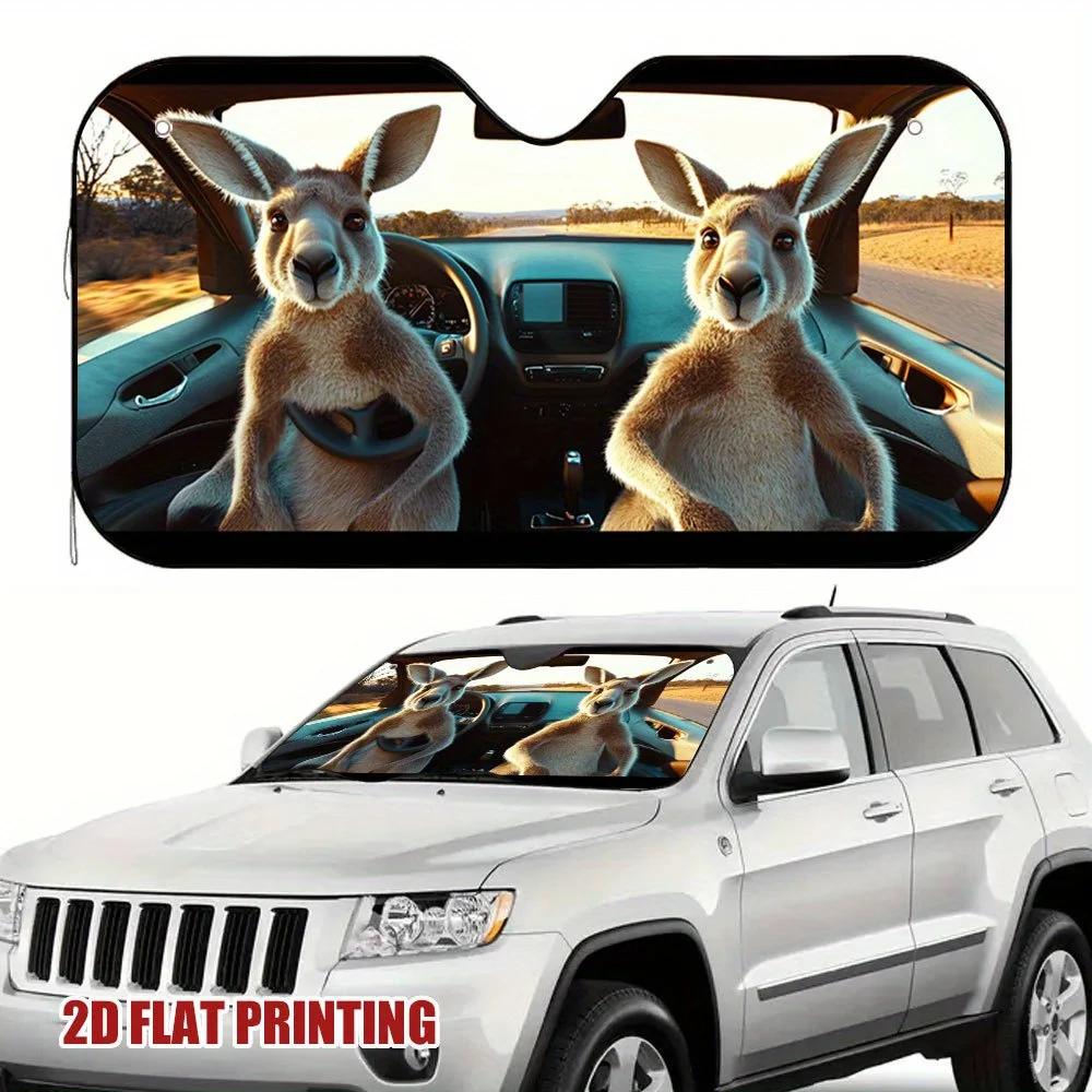 

1pc Elegant Kangaroo Design Sun Shade For Cars - Durable Windshield Cover With Realistic Kangaroo & Car Interior Print, Heat & U