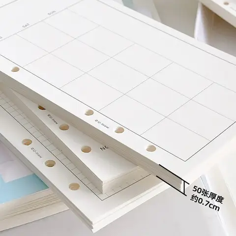 A6-papper, 120 g minimalistiskt lösbladspapper vit innerkärna A6 per schema månad vecka plan rutnät klocka på innersidan 8 best sales A6-påfyllningspapper - №5